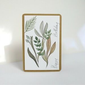 Handmade watercolour art card Happy Birthday boho greeting plants floral craft